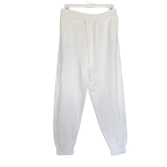 Womens White Knit High Rise Pants Drawstring Ribbed Size XL Sweatpants Jogger - Picture 2 of 13